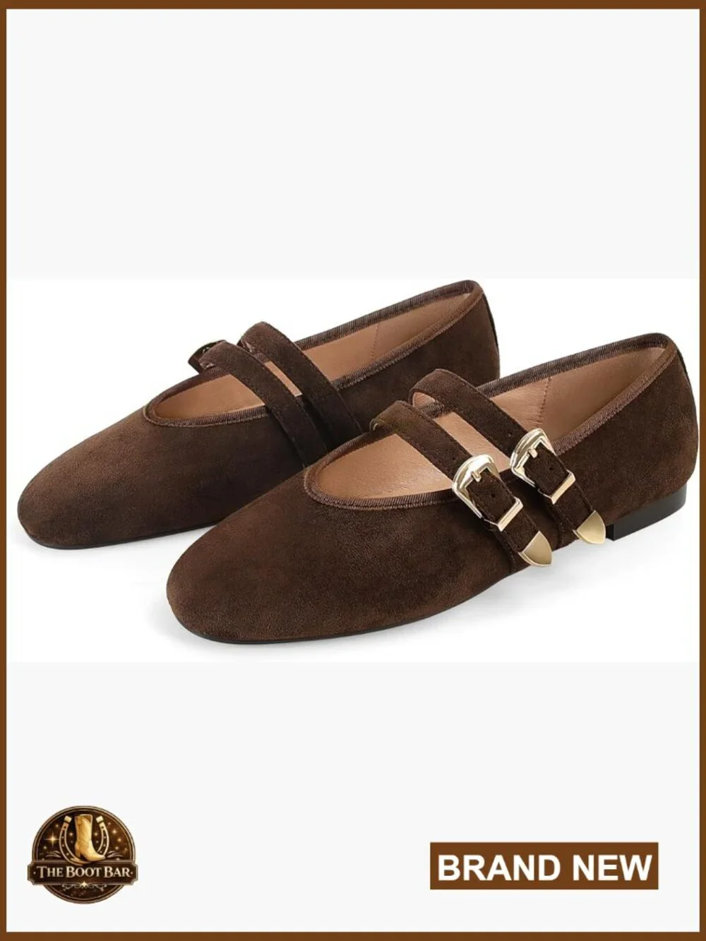 Double Buckle Mary Jane Flats Suede Almond Toe Slip On Casual Work Shoes